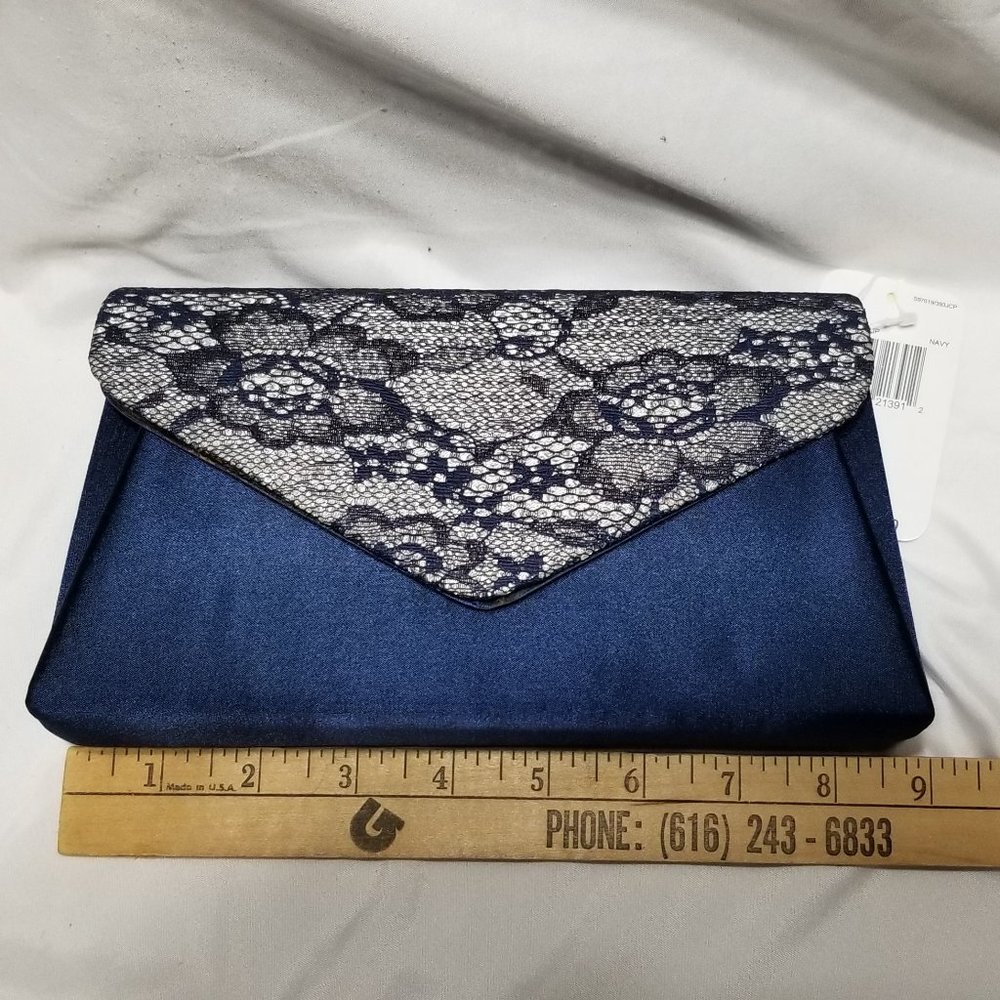 NWT Dunne Sax Satin Blue Convertible Evening Lilly Clutch by Jessica McClintock - Picture 15 of 15